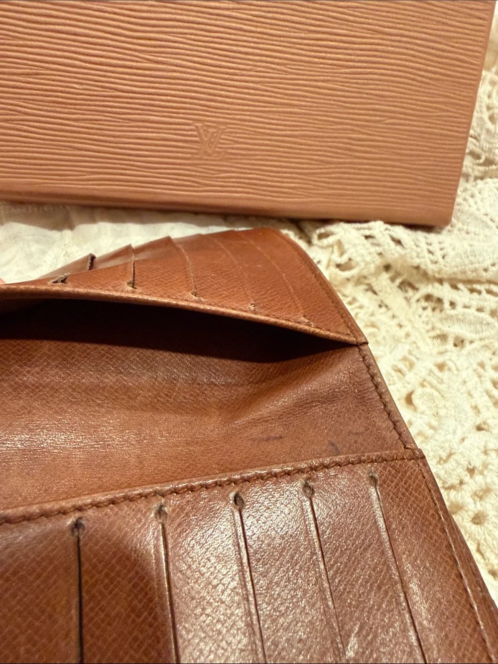 VINTAGE Louis Vuitton Brown & Tan Monogram double side Snap Wallet